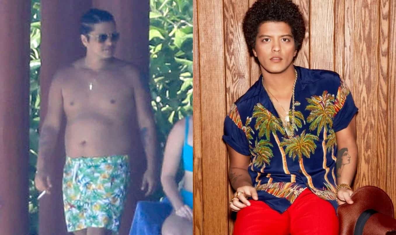 Image of Bruno Mars before and after his weight loss