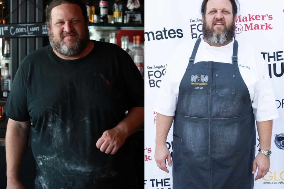 Image of Chef Aaron May before and after his weight loss