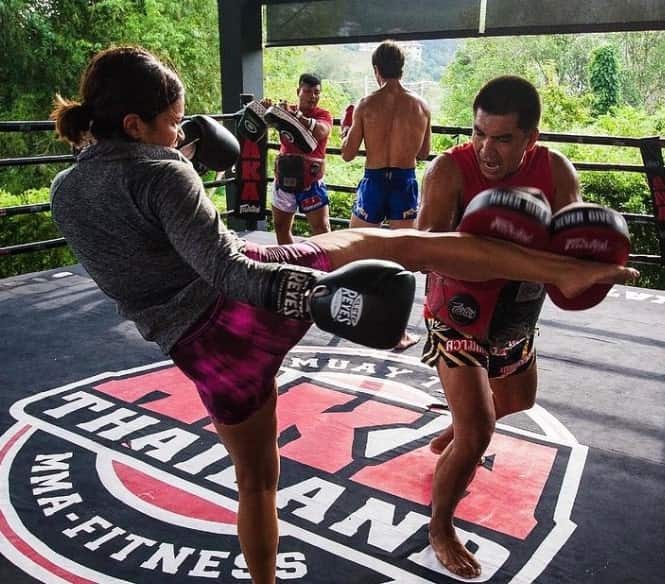 Image of Gina Rodriguez doing Muay Thai to stay fit