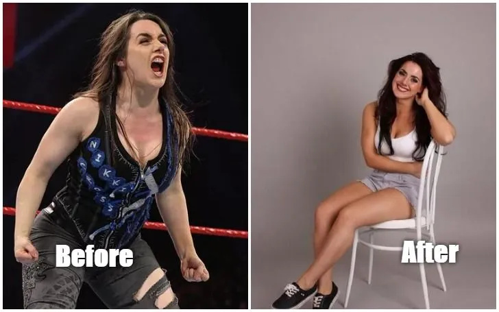 Image of Nikki Cross before and after of  weight loss